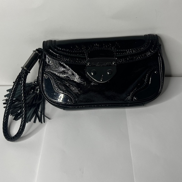Elliott Lucca Patent Leather Blackened Metal Hardware Wristlet Clutch Bag - New - Picture 4 of 9